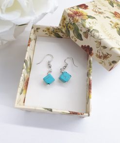 עגילי כסף טורקיז קוביה